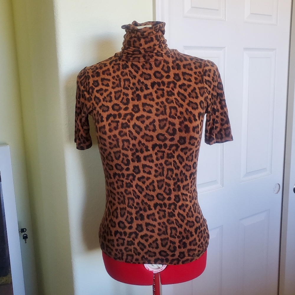 Michael Kors Leopard Print Turtle Neck Top